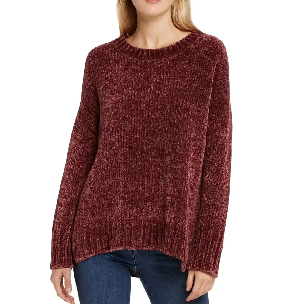 Seven Ultra Plush Chenille Pullover Sweater Mauve Pink Crewneck Sweater Medium